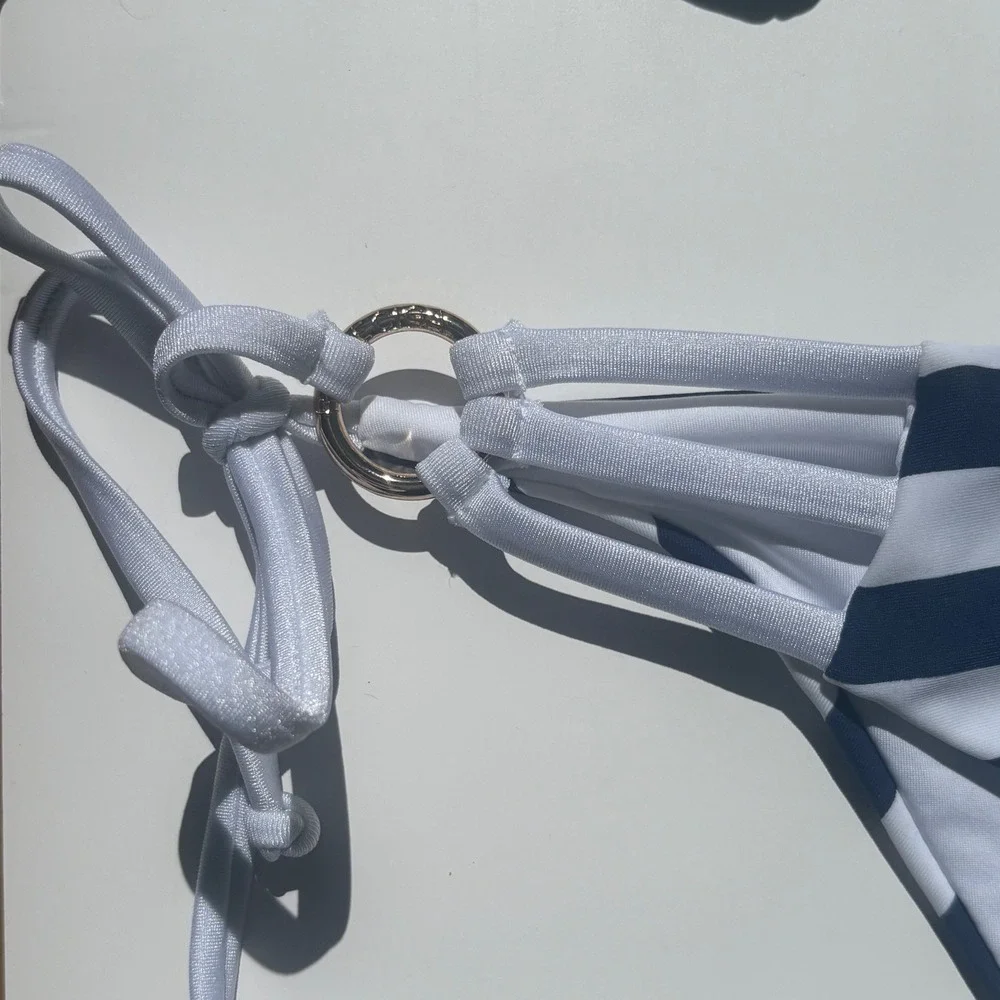 RELLECIGA Womens Striped Triangle Bikini Set Navy Blue White Size Small
